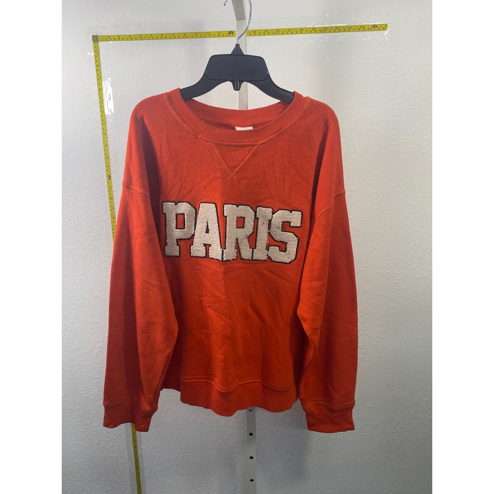 HM Paris Chenille Patch Sweatshirt‎ Orange Crewneck Varsity Pullover Mens Medium